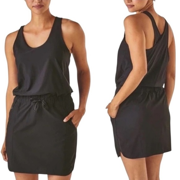 Patagonia Dresses & Skirts - Patagonia Women's Black Fleetwith Tie Waist Mini Dress Size XL
